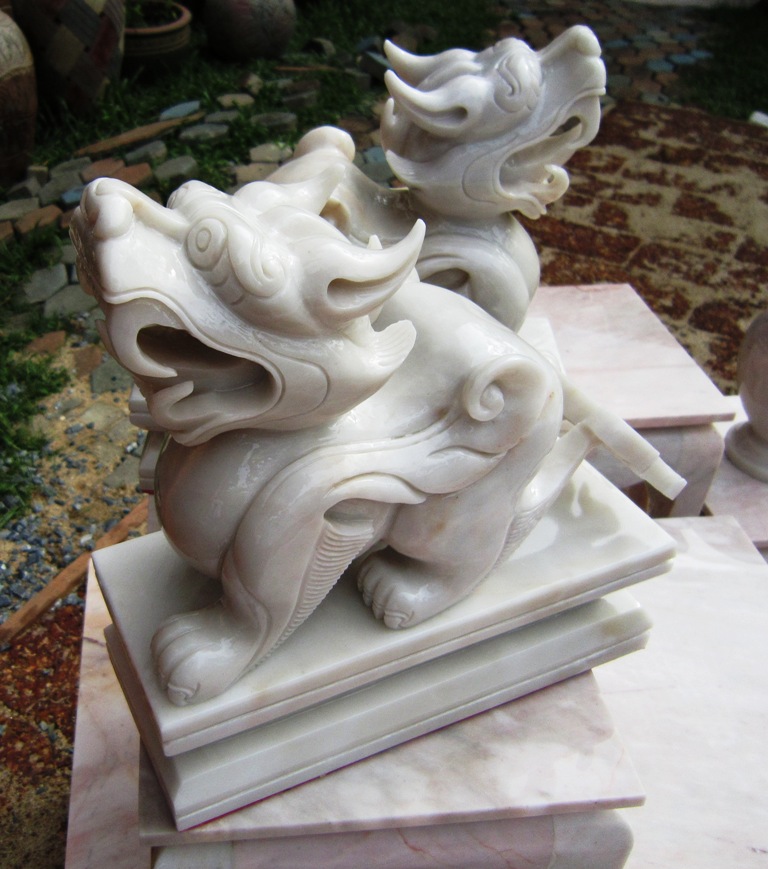 Pair of Hand Carved White Marble Pee Sia