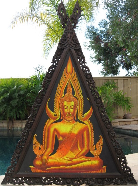 Hand Painted Teak Wood Buddha Gable Panel