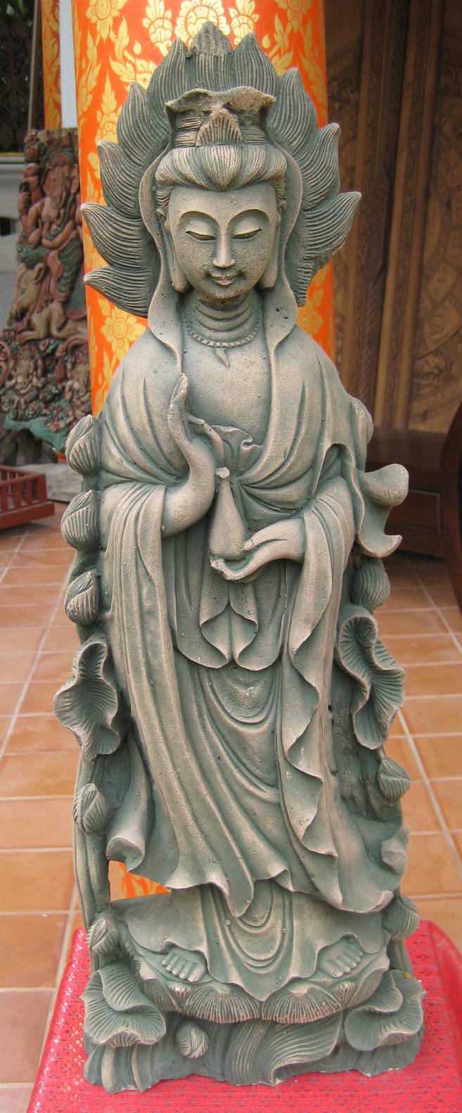 Sandstone Standing Guan Yin Statue