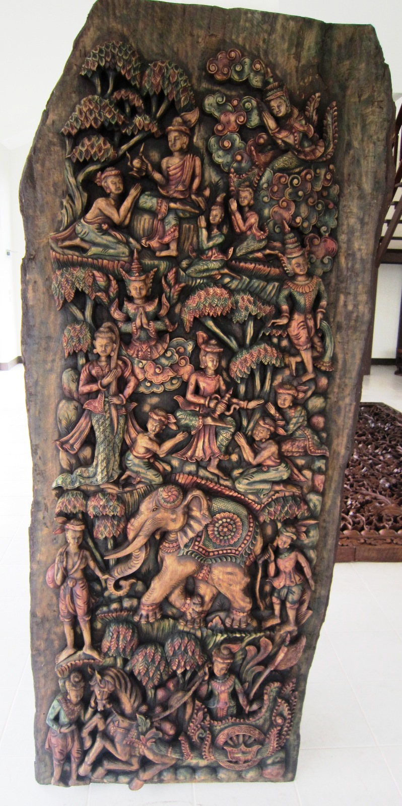 Hand Carved Solid Teak Panel Buddhist Angels & people Life Size