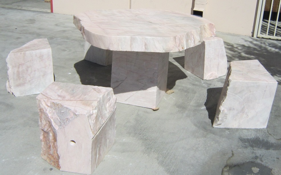 Set of Marble Table and Stools