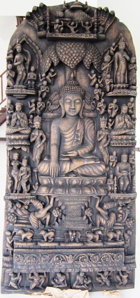 Single Plank Carved Teak Panel Life of Buddha