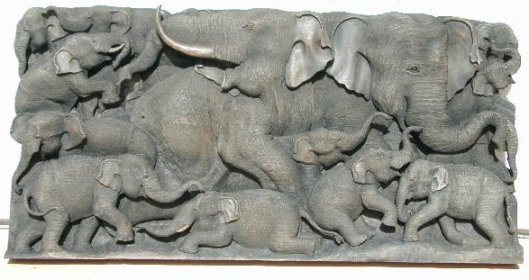 Elephant Herd Teak Wood Carving