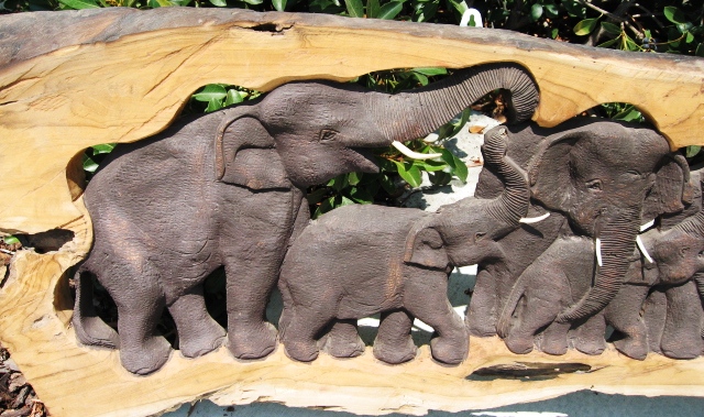 Elephants Herd Teak Wood Panel
